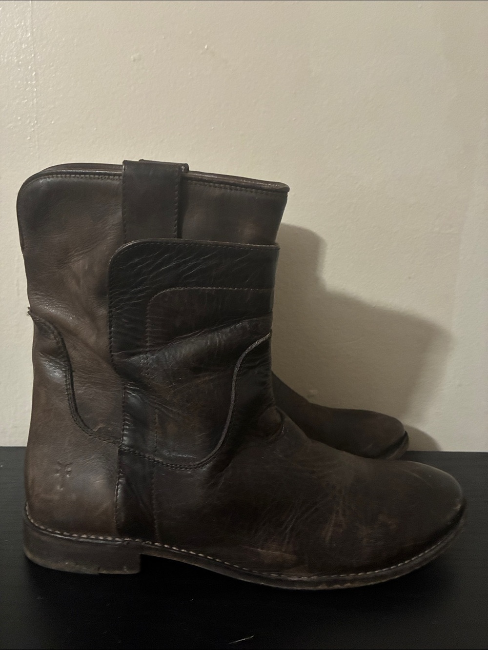 Frye Women's Paige Short Riding Boots are crafted from dark brown size 9B